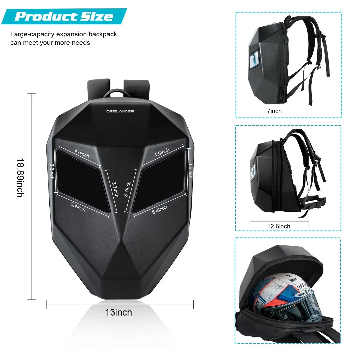 LED locomotive backpack Display scree APP backpack Business travel Laptop Cycling  Backpack Men outdoor eyes bag for motorcycle