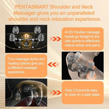 Wireless Neck and Back Massager Electric Neck Shoulder Massager, 6D Shiatsu Kneading Massage Shawl Cervical Trapezius Massager - MarvelouStoree