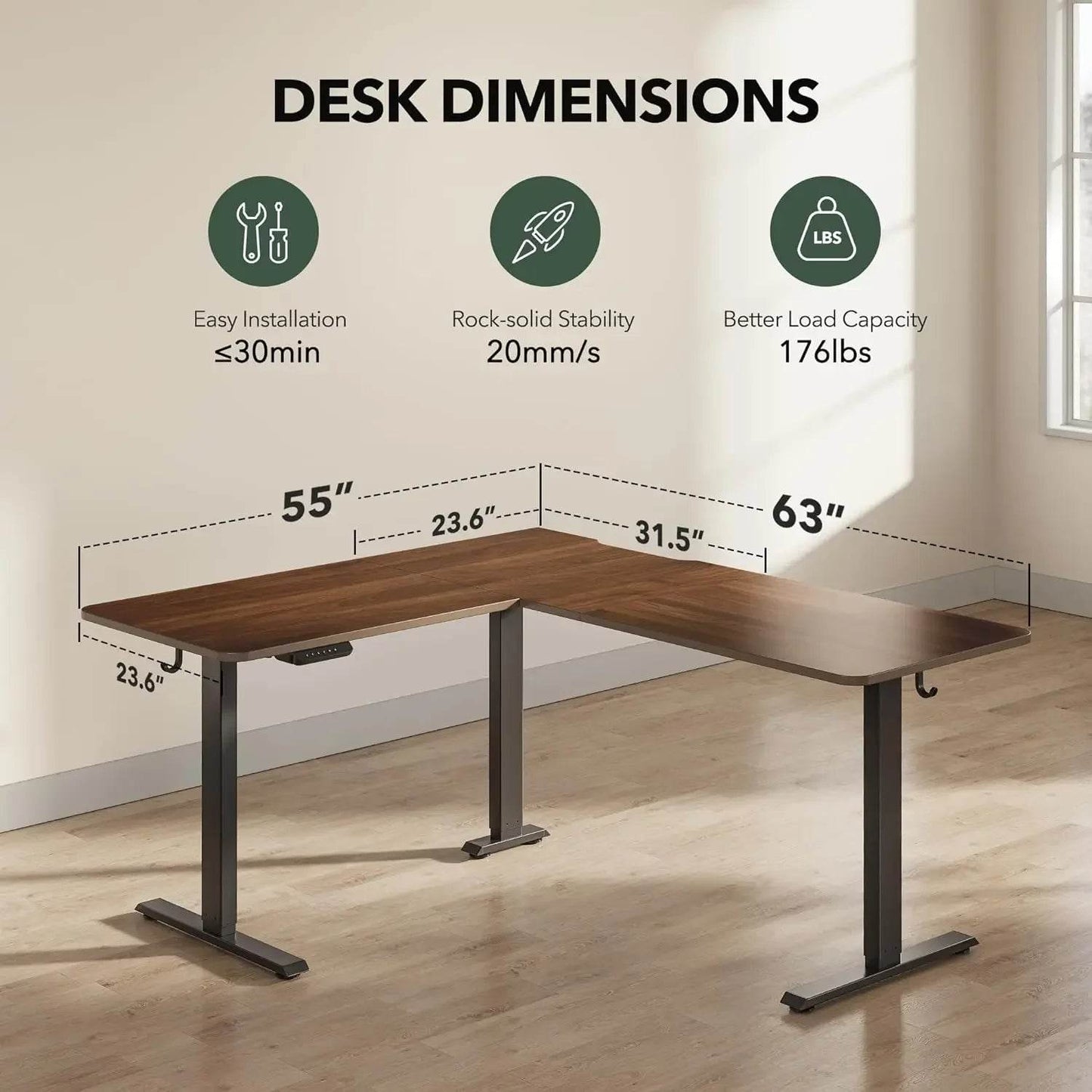 L Shaped Standing Desk with Splice Board, Height Adjustable, Stand up Corner Desk, Sit Stand, Home and Office Bla - MarvelouStoree