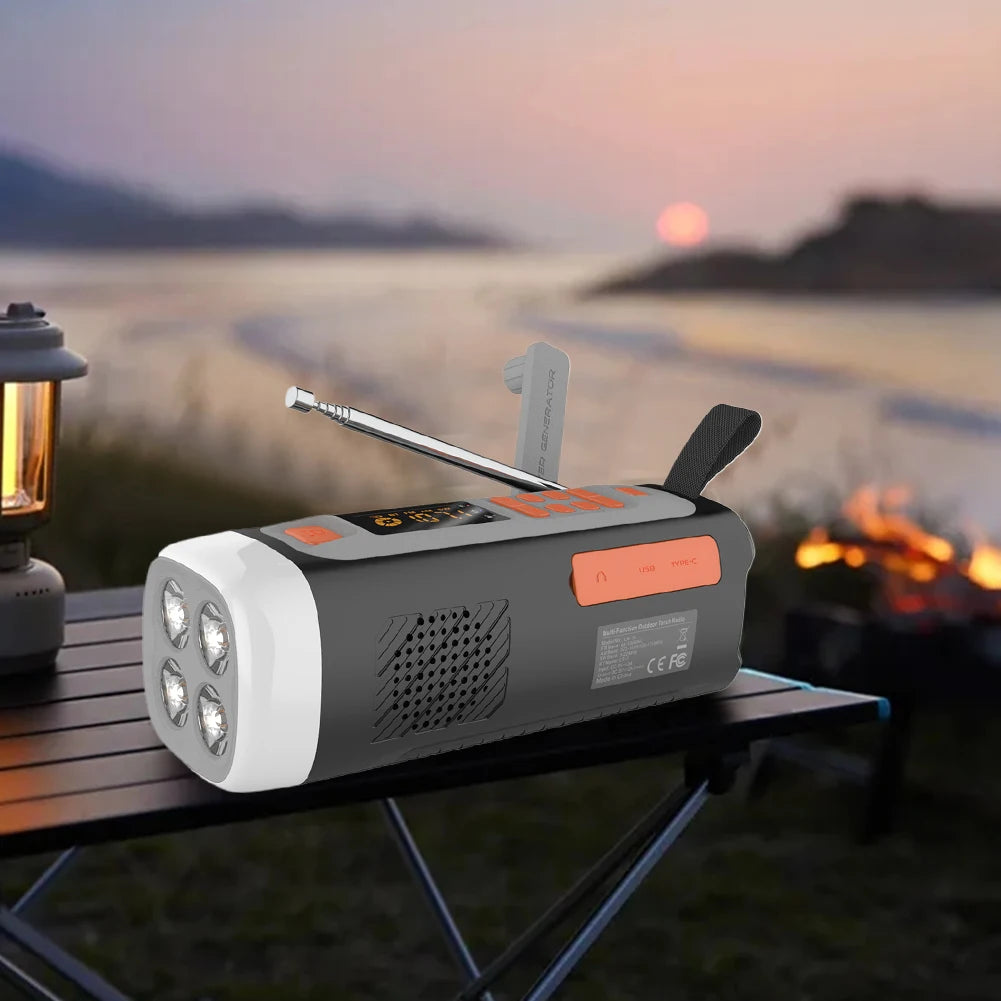 4500mAh Emergency AM/FM/SW Radio BT Speaker USB C/Solar/Hand Crank Charging Portable Radio with Flashlight SOS Alarm for Camping