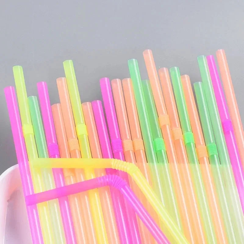 Drinking Plastic Straws Colorful Disposable Bendable Drink Straw Milk Tea Cocktail Kitchenware Bar Supplies Wedding Party Decor