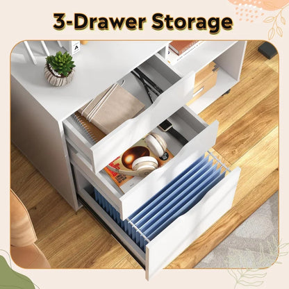 3 Drawer Wooden Filing Cabinet,Mobile Horizontal File Cabinet,Printer Bracket with Open Storage Rack,Suitable for Home Office