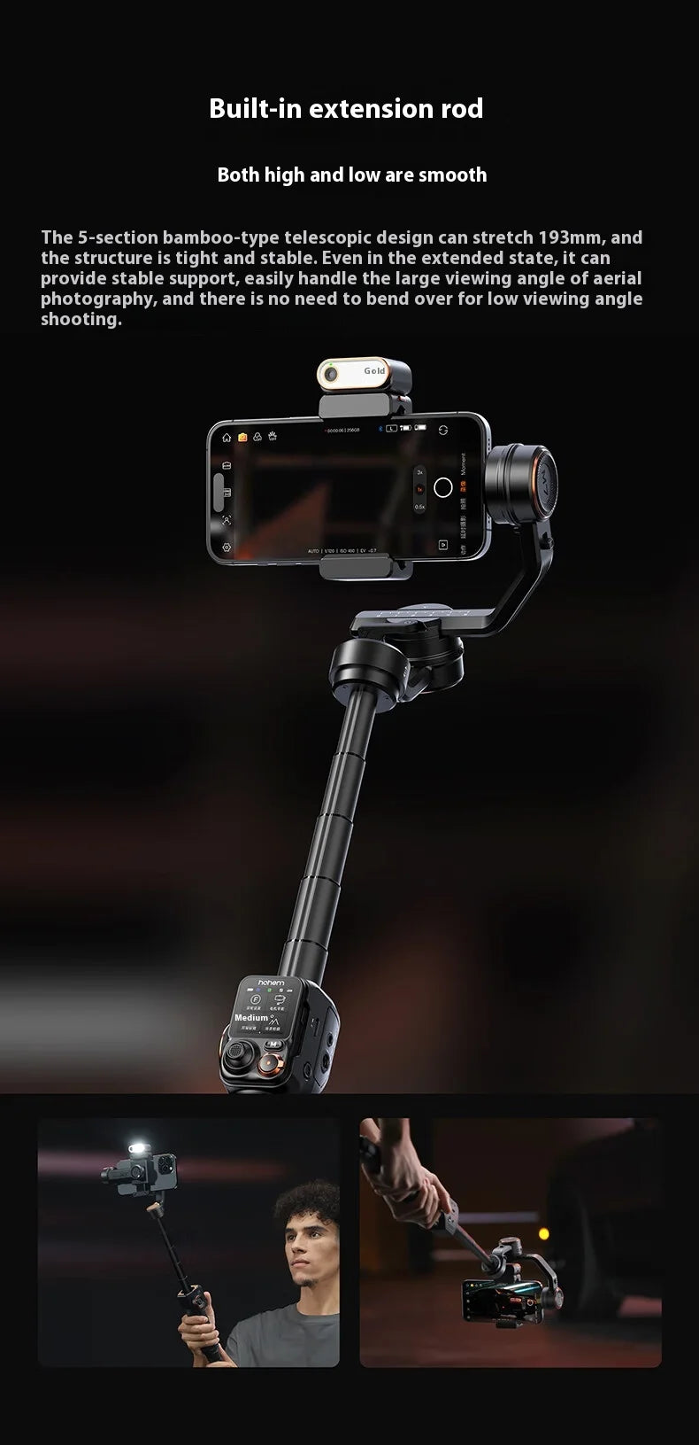 Hohem M7 iSteady M7 Cell phone gimbal Stabilizer 3-axis Anti-Shake Stands Extendable Selfie Stick For Live Vlog