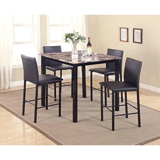 5 Piece  Counter Height Dining Set with Laminated Faux Marble Top