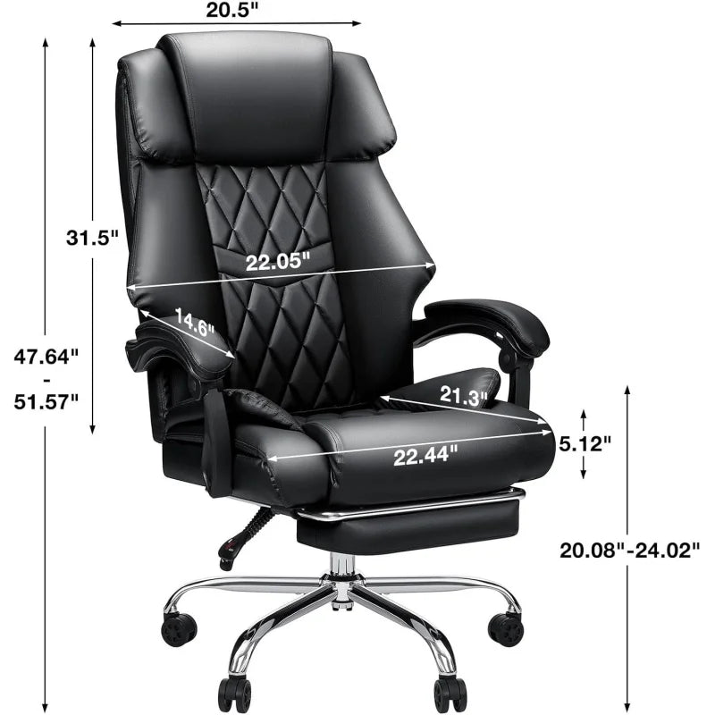 550lbs Reclining Office Chair with Footrest for Heavy People Soft Leather Computer Desk Chairs with High Back Armrest, Black