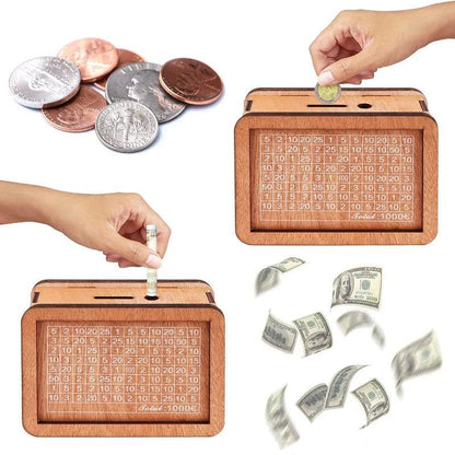 Money Box Piggy Bank Wood Cash Banks Reusable Store Box with Savings Goal and Numbers To Check for Helps The Habit of Saving