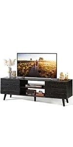 63 in TV Stand for 55/60/65/70 Inch TVs, Modern Entertainment Center with Open Shelves, Wood TV Console with 2 Storage Dra