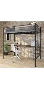 Twin Over Twin Metal Bunk Bed with Trundle Heavy Duty Bunk Beds Frame with 2 Side Ladders Convertible Bunkbed with Safe