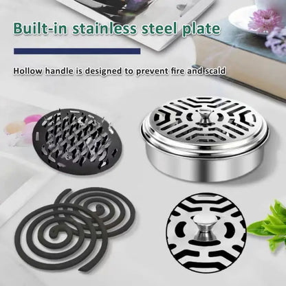 Stainless Steel Chassis Ash Tray With Cover Round Multifunctional Mosquito Coil Holder Sawtooth Mesh Bracket Incense Burner Box