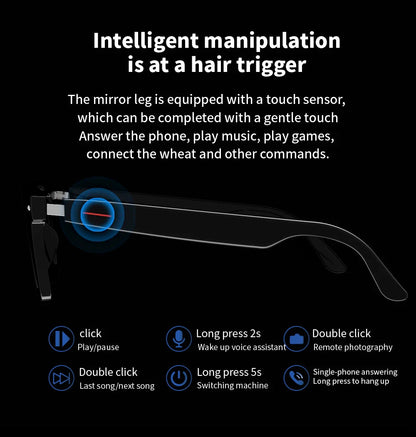 2 In 1 Headset Smart Glasses Blue Tooth Audio Call AI Voice Noise Reduction Music Eyewear Waterproof Speaker Mics Calls Eyeglass