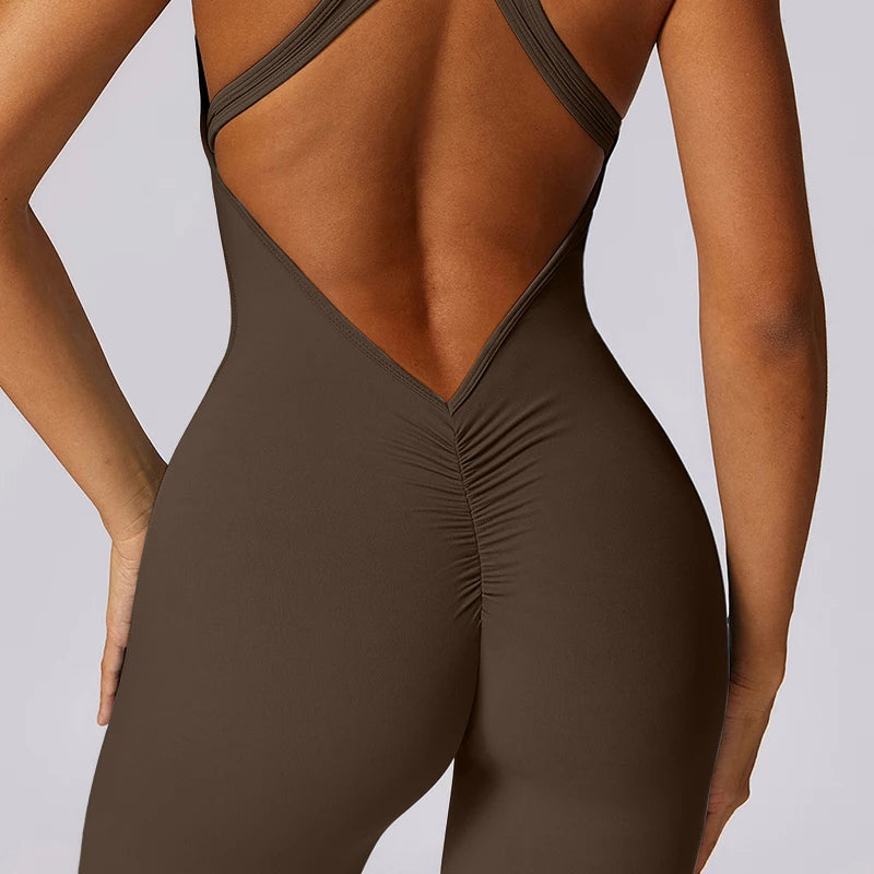 Backless Jumpsuits Zipper Sports Bodysuits Women Yoga Sets Sportswear Fitness Overalls One Piece Suit Workout Playsuit Female