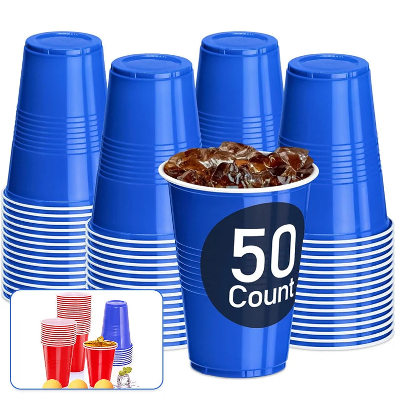 16-Ounce Plastic Party Cups 50 Pack Disposable Plastic Cups Recyclable Red Cups with Fill Lines for Parties Drinks BBQ Picnics