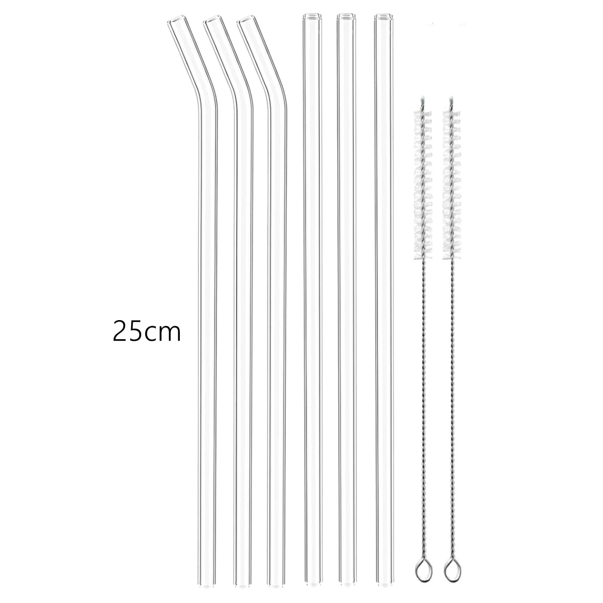 250mm 6pcs Glass Straws Extra Long Reusable Drinking Straws for Cup Cocktail Smoothie Milkshakes Ecofriendly Straw Bar Drinkware