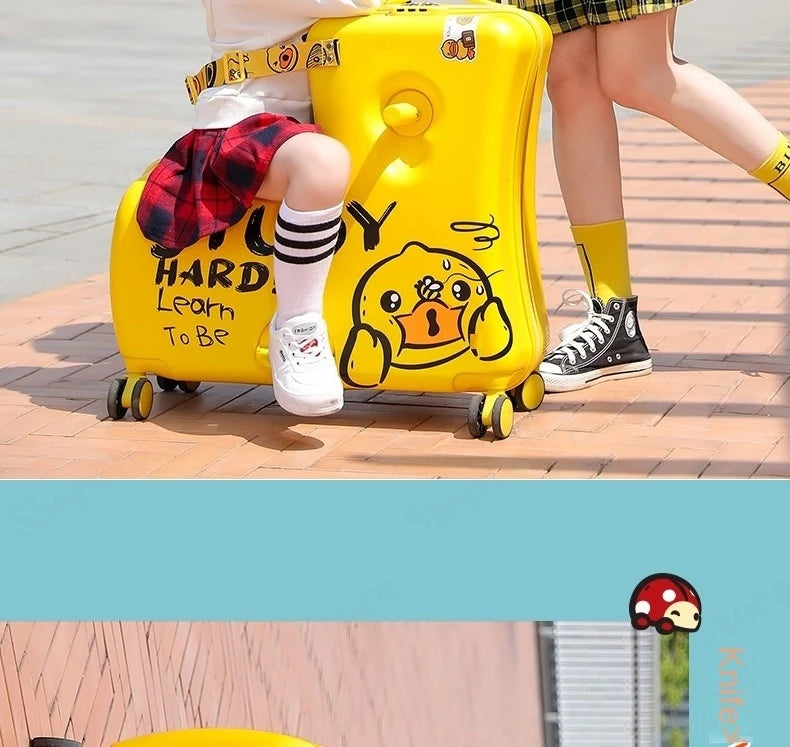 Cute Pony Cartoon Children Suitcase Duck Pattern Ride on Luggage Case 20 24 inch Cabin Carry-on Suitcase TSA Lock