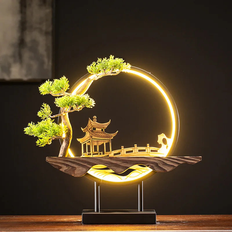 USB Light Ring Ornament LED Light Reflux Incense Burner Simulation Tree Ceramic Lotus Buddha Bead Home and Office Decoration