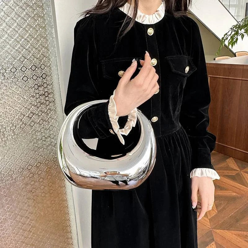 MOODS Golden Evening Handbag For Women PVC Wrist Bag Dinner Party Wedding Round Handle Clutch Purse 2024 Luxury Designer Handbag