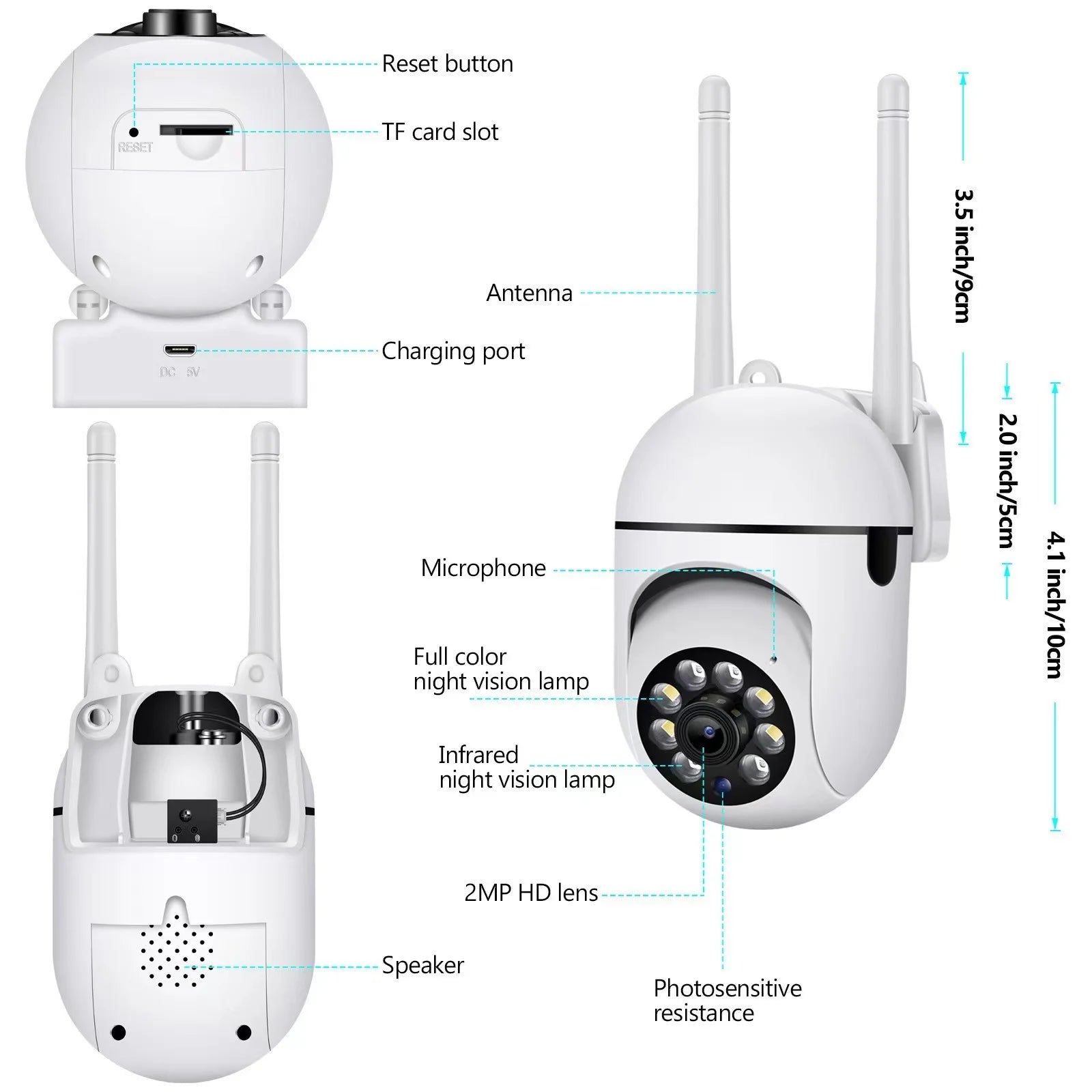 5MP Wifi IP Camera Outdoor 4X Digital Zoom Wireless Security Surveillance Camera AI Human Tracking Two-way Audio Night Color Cam