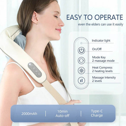 Foreverlily Wireless Neck And Back Massager Neck And Shoulder Kneading Massage Shawl Neck Cervical Relaxing Trapezius Massager - MarvelouStoree