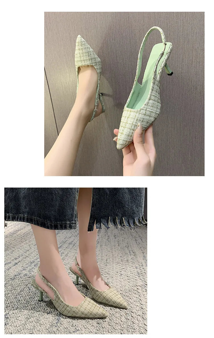 Sea Salt Blue Pointed High Heel Sandals for Women Back Hollow Half Headed Single Shoes Fashion Versatile Casual Shoes