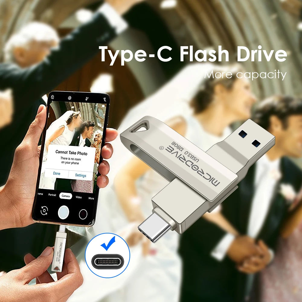 2 in 1 Usb 3.0 OTG USB-C Flash Pen Drive Metal Memory Stick flash Disk 64GB 128GB 256G USB3.0 Dual C Pendrive