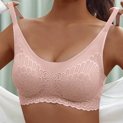 French Pure Desire Girl Lace Lingerie Bra Fashion Women Lace Flower Bralette Bra Invisible Push Up Back Lace Sexy Chest Tops - MarvelouStoree