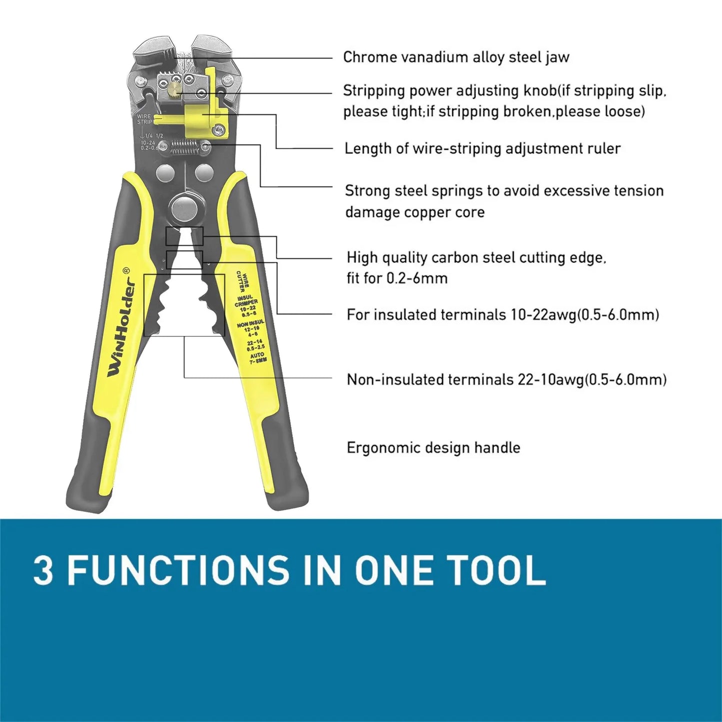 Professional Electrician Wire Tool Cable Wire Stripper Cutter Crimper Automatic Crimping Stripping Plier