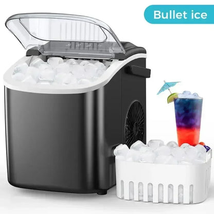 COWSAR Bullet Ice Maker Countertop with Self-Cleaning, 26.5lbs/24Hrs, 6 Mins/9 Pcs Bullet Ice, Portable Ice Maker