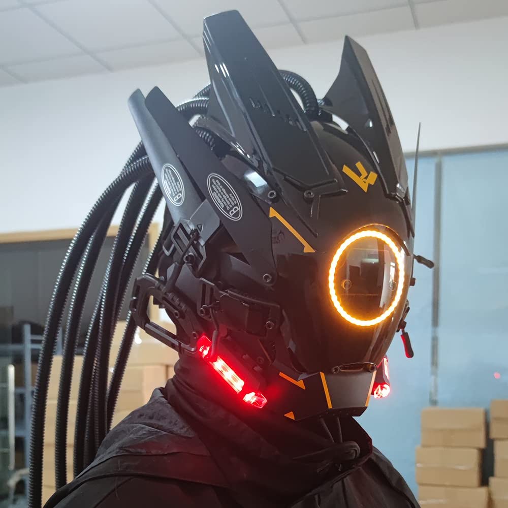 JAUPTO Cyberpunk mask  round lights with woven masks role-playing Halloween suitable for party music festival accessories