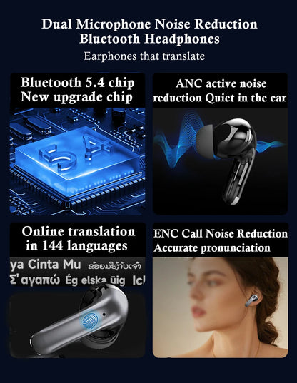 Real-time Translator Earbuds Office Wireless Earphone LED Display Bluetooth Headphones ENC Noise Reduction Earbuds Touch Control