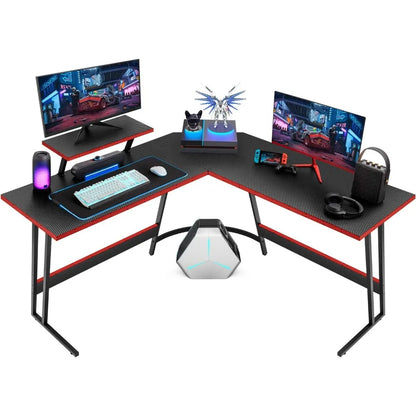 L Shaped Gaming Desk Computer Corner Desk PC Gaming Desk Table with Large Monitor Riser Stand for Home Office