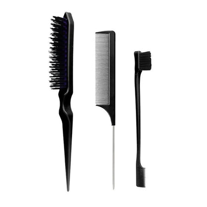 New Three-piece Hair Brush Set Sharp-tail Comb Three-row Hair Comb Steel Needle Mouse Tail Comb Toothbrush Eyebrow Brush Tool