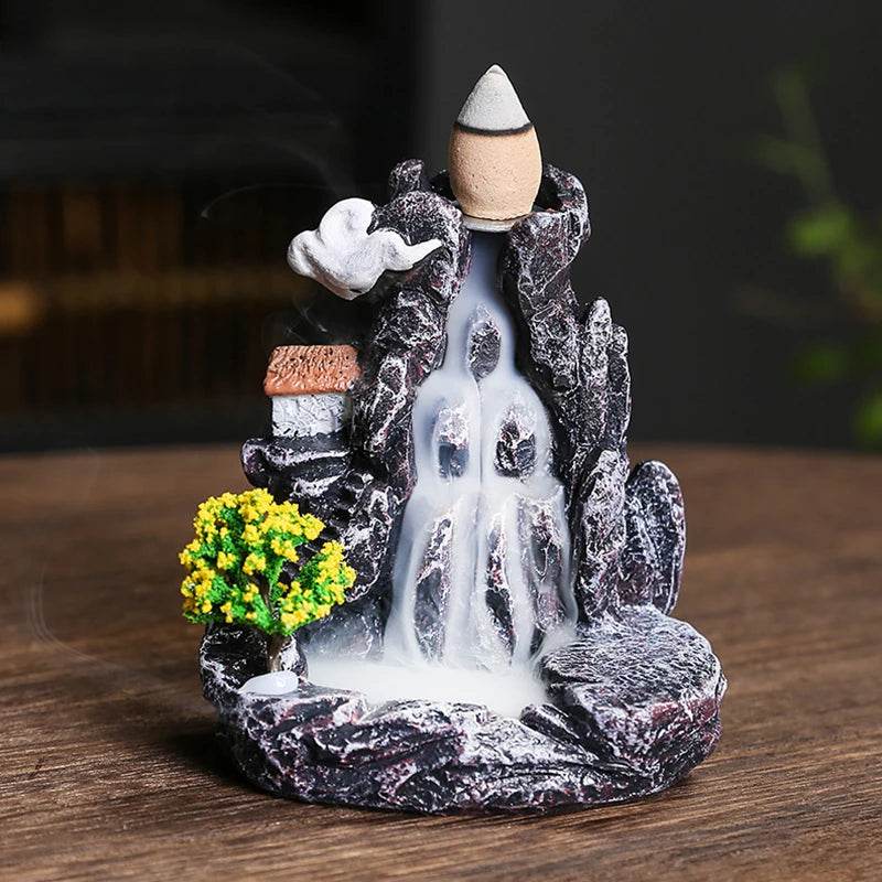 Waterfall Backflow Incense Burner Mountains River Fragrance Backflow Aroma Smoke Sandalwood Aromatherapy Ornament Relaxing Gift - MarvelouStoree