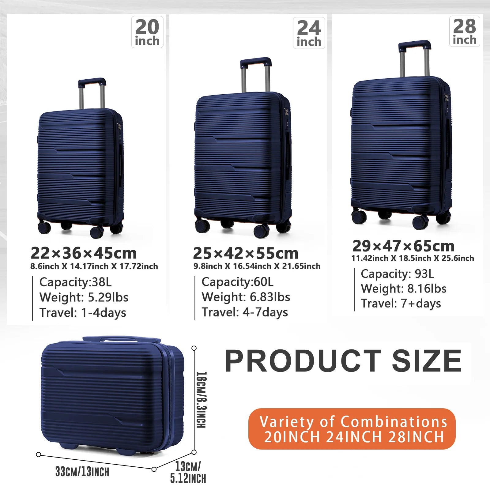 2pcs Large Capacity Durable Suitcase Sets, 2024 New Hand Luggage Women Men Carry on Boarding Travel Suitcases 13/20/24/28 Inch