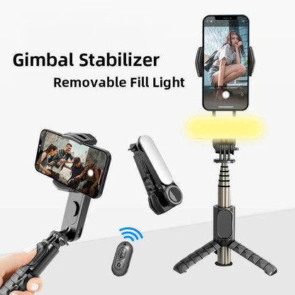 Handheld Gimbal Stabilizer Selfie Stick Tripod with Removable Fill Light Wireless Remote Portable Phone Stand Holder - MarvelouStoree