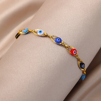 Gothic Rainbow Evil Eye Bracelets For Women Stainless Steel Gold Color Turkish Demon Chain Charm Bracelet Summer Beach Jewelry