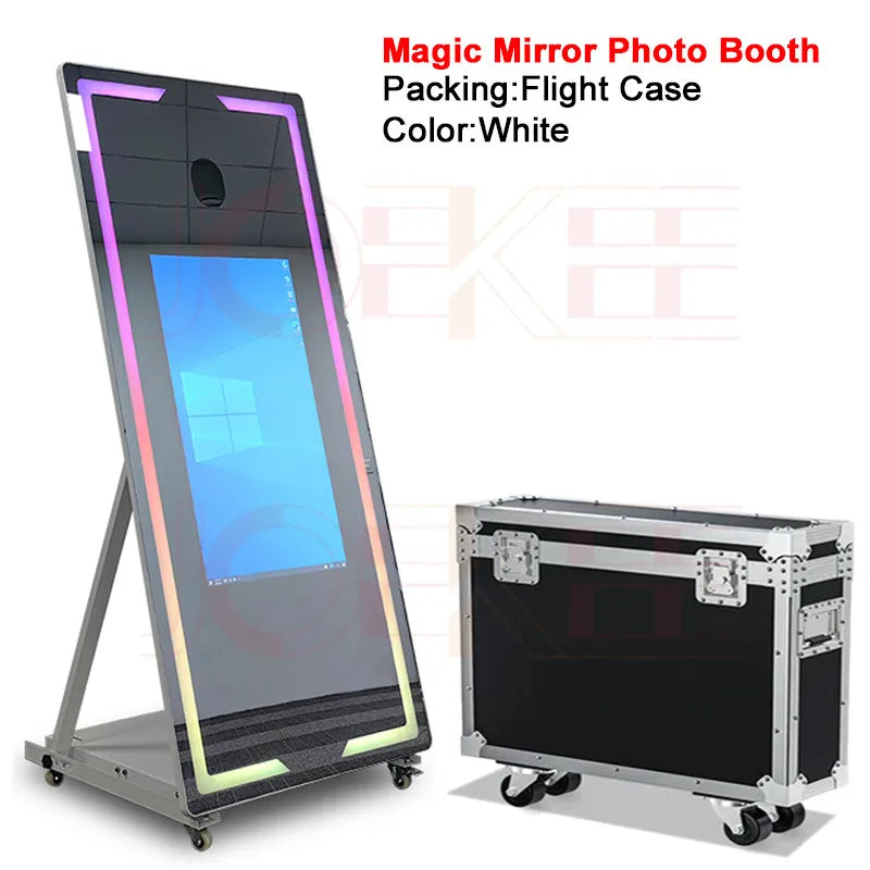 Portable Mirror Photo Booth Selfie Machine 32in Touch Screen Built-in Mini PC 65 inch Magic Mirror Photo Booth for Partys Events