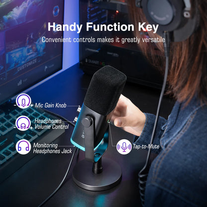 FIFINE USB/XLR Dynamic Microphone with RGB Control/Headphone jack/Mute,MIC for PC Gaming Recording Streaming AmpliGame-AM8