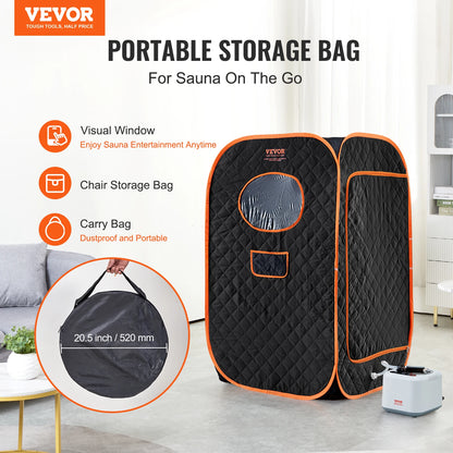 VEVOR Compact Portable Steam Sauna Tent 1000 W Black For Detox Relaxation Time Temperature Remote Control Home