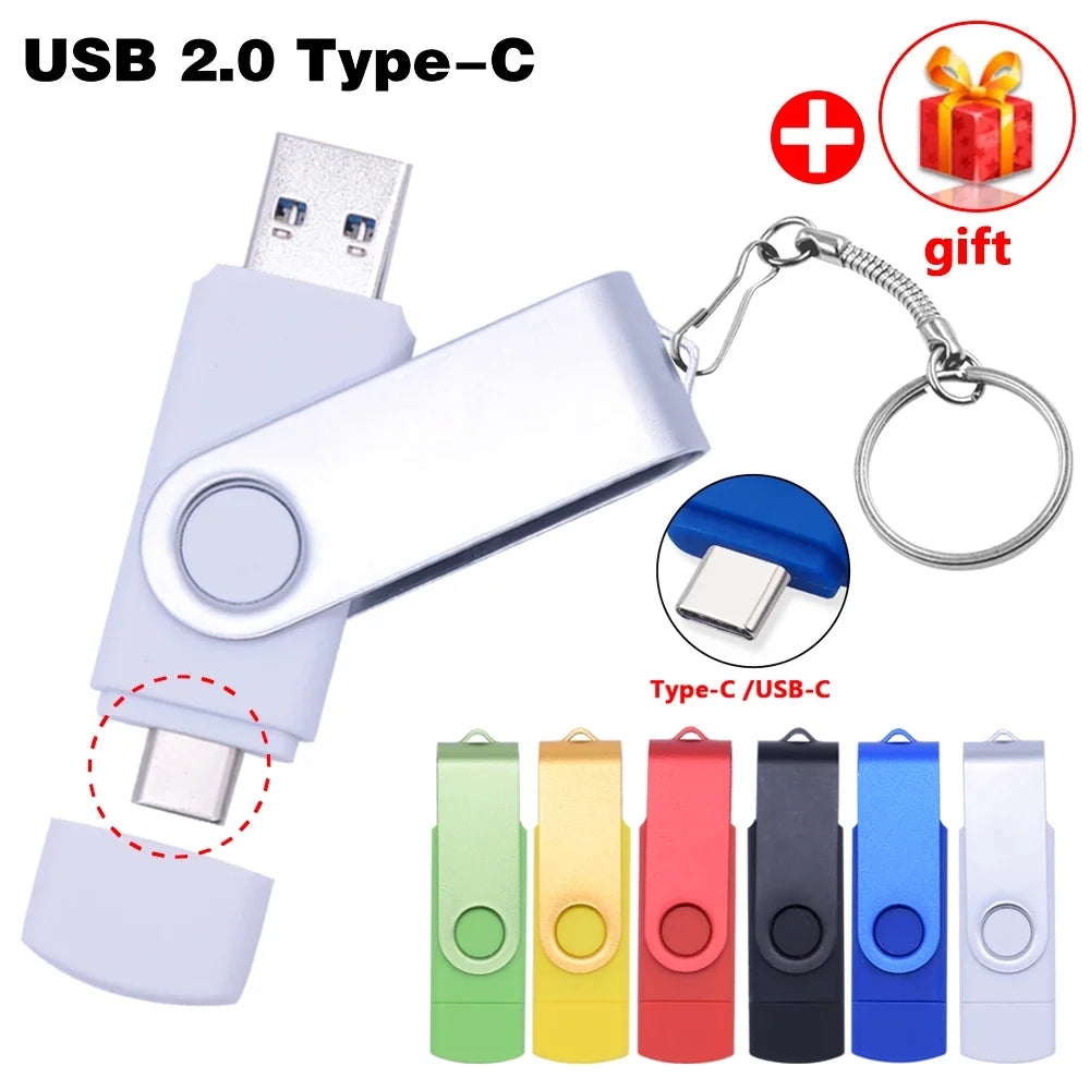 Rotable Usb Flash Drive 128GB 32GB 16GB Pen Drive 256GB Pendrive 64GB 4G OTG 2 IN 1 Memoria Usb Stick Type C Usb 2.0