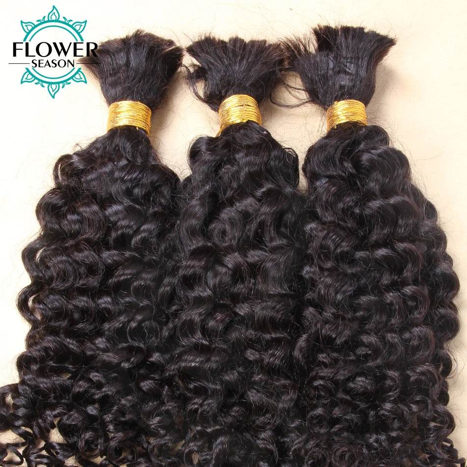 Bulk Human Hair For Braiding Wholesale Burmese Boho Braids Human Hair Extensions No Weft Double Drawn Curly Hair Bulk 3Bundles - MarvelouStoree