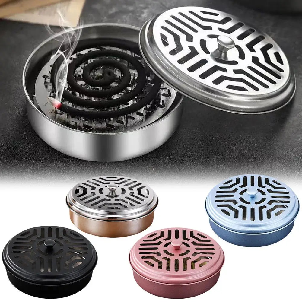 1PCS Stainless Steel Mosquito Coil Tray With Cover Mosquito Portable Coil Windproof Repellent Incense Stand Outdoor R1I2