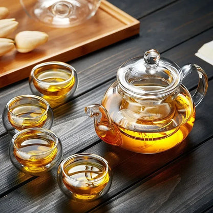 High Quality Heat Resistant Glass Teapot Jasmine Tea Infuser Borosilicate Glass Tea Set Kettle Practical Bottle Flower Tea Pot