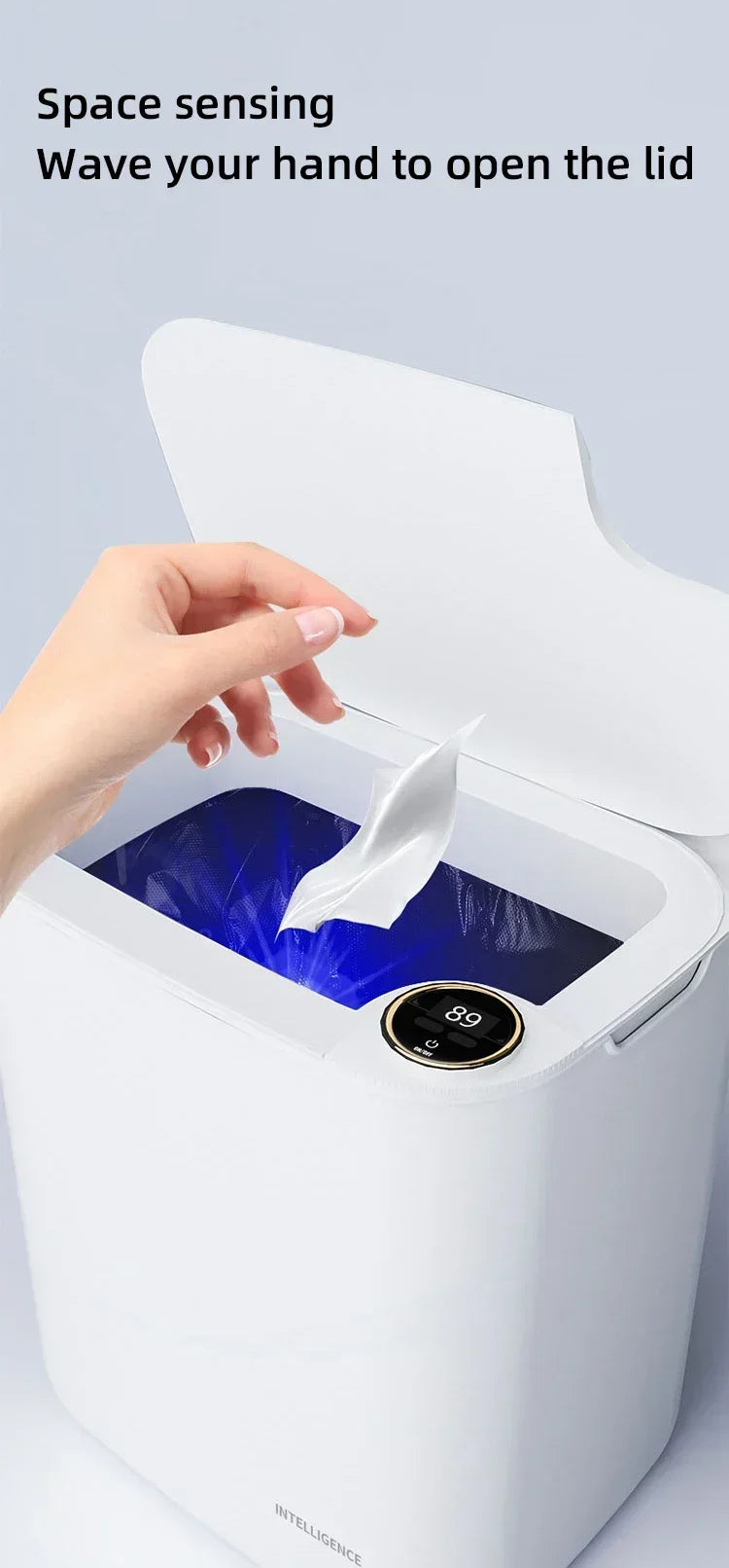 18L Smart Sensor Trash Bin Smart Sensing Trash Can with Display Type-C Recharging Automatic Wastebin Kitchen Toilet Wastebasket