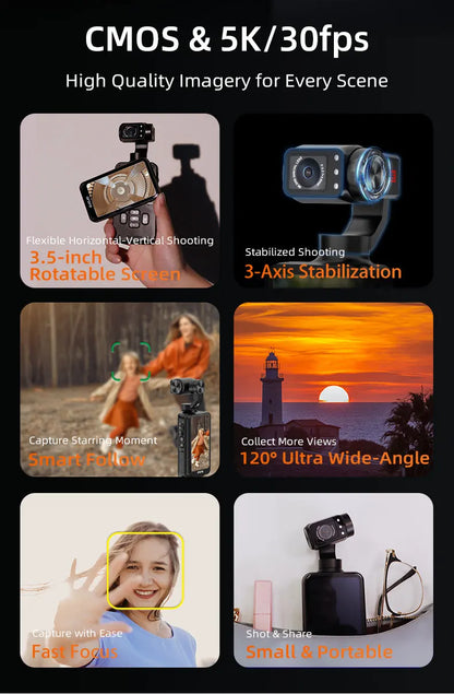 ORDRO M5 Handheld Pocket Digital Camera 5K Camcorder 3-Axis Gimbal Stabilization Face Tracking for Photographs Vlog Videos