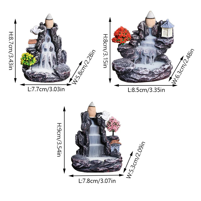 Creative High Mountain Flowing Resin Back Flow Incense Holder Waterfall Incense Burner Home Indoor Decor Aromatherapy Ornament