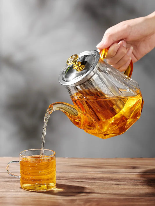 Glass Teapot with Infuser Heated Resistant Container for Flower Tea Herbal Pot Clear Tea Kettle Home Coffee Glass Teaware