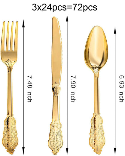 75 Piece Gold Disposable Cutlery Set - Disposable Plastic Rose gold Flatware - Includes 25 Forks, 25 Spoons, 25 Knives