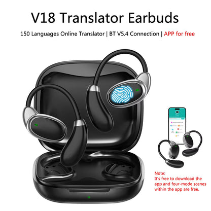 V18 Language Translator Earbuds 150 Languages High Accuracy Smart Wireless Instant Translator Device Portable BT Earphones