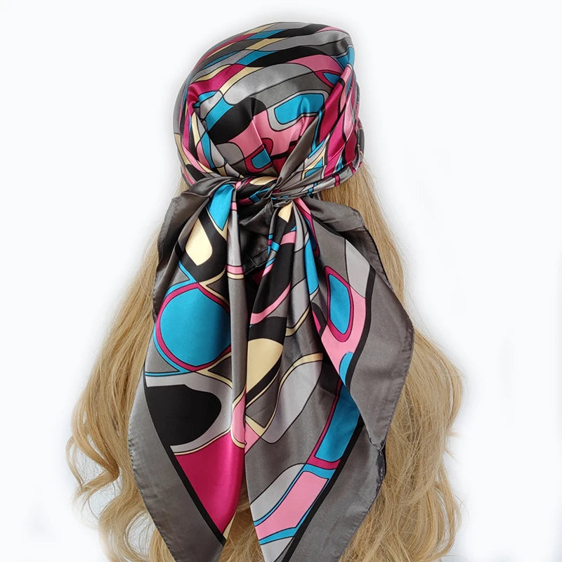 new 90*90cm fashion Silk Scarf Scarftop Headwraps Women Vintage Four Seasons Hair Scarve Hijab Foulard Bandana Femme Headscarf