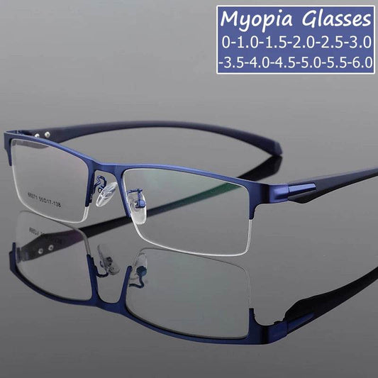 Vintage Near Sight Glasses Unisex Men Half-frame Anti Blue Light Business Eyeglasses Finished Optical Myopia Eyewear Diopter - MarvelouStoree